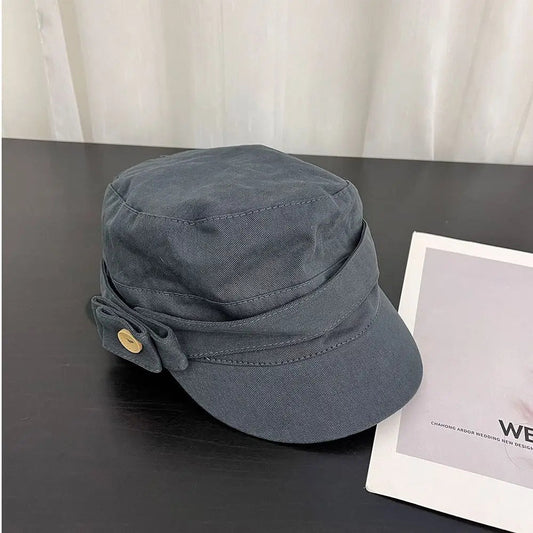 Personality Cloth Flat Cap Button Korean Style Equestrian Hat Newsboy Cap Cotton Retro Painter Hat Girl Good Vibrations