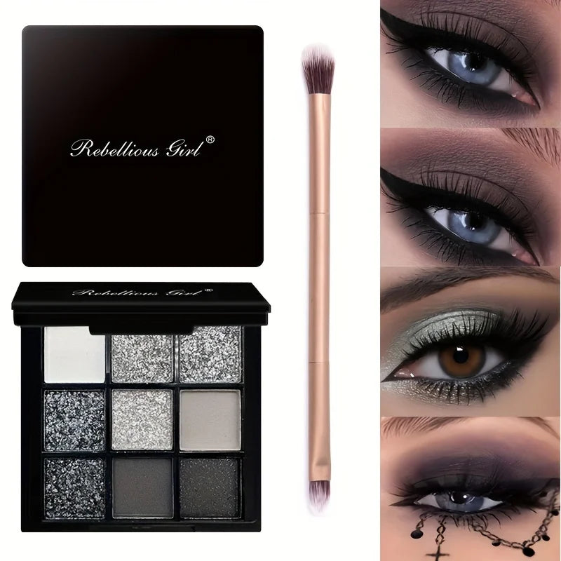 9-Grid Eye Shadow Palette Make-up for Women Glitter Pearlescent Matte Eyeshadow Cosmetics Shimmer Long Lasting Makeup Products Good Vibrations