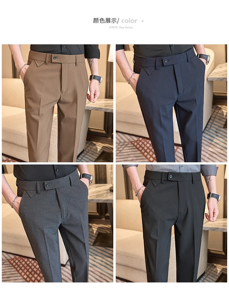 Men Suit Pants 2025 Autumn Elastic Waist Solid Slim Fit Dress Pants Office Business Casual Trousers High Quality Men's Clothing Good Vibrations