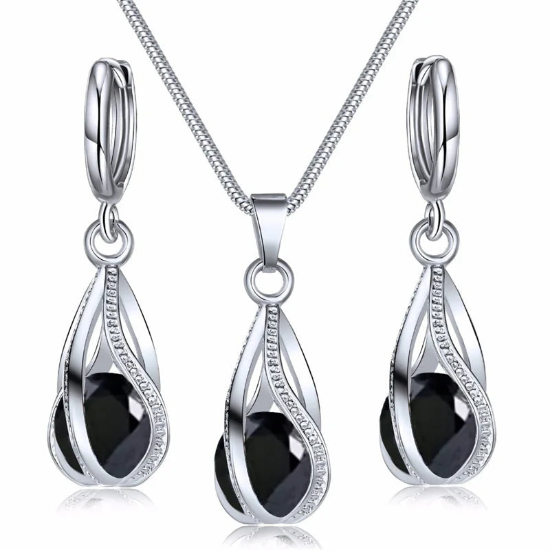 Chic Melody Pendant Necklace & Earrings Set - Glittering Zircon Crystal Jewelry for Women Good Vibrations