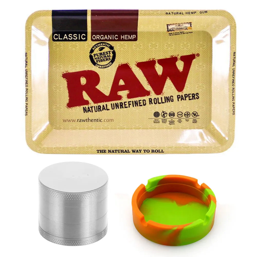 18cmx12.5cm Herb Tobacco Rolling Tray Set Silicone Ashtray Ash Tray 40mm Metal Herbal Grinder Kit Smoking Accessories Good Vibrations Adult Super Store