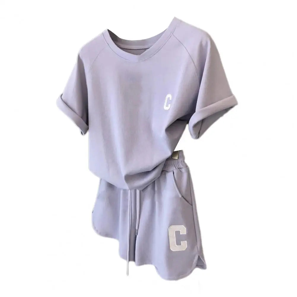 2025 women t-shirt shorts set Summer Tracksuit O Neck Letter Print Short Sleeve T-shirt Drawstring Shorts Sport Clothes Good Vibrations