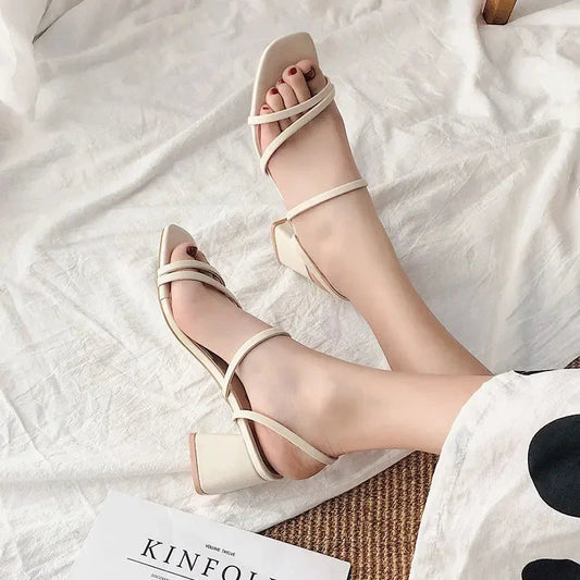 Women High Heel Sandals Summer Casual Female Shoes Woman Square Heel Open Toe Ankle Strap Ladies Sandalias Wedge Shoe 2022 New Good Vibrations
