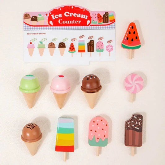 Wooden Role-playing Ice Cream Toy Play House Pretend Play Counter Playset Pretend Toys Miniature Montessori Good Vibrations