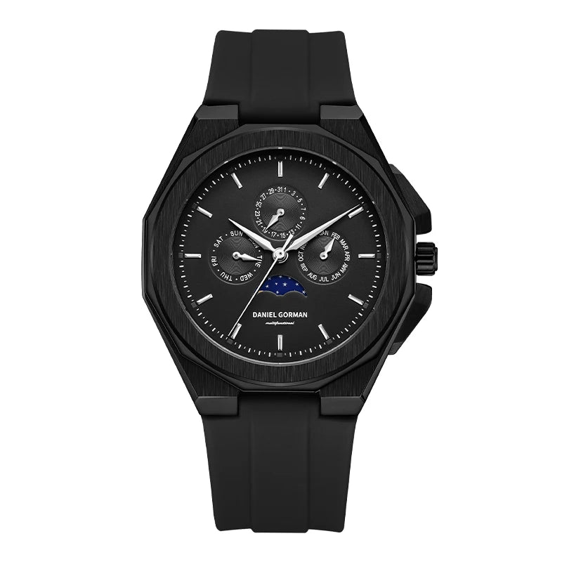 Sporty Men Wristwatch Chronograph Watch Function 3 Eyes Luminous hands Stainless Steel Case Soft Silicone Strap Reloj Good Vibrations