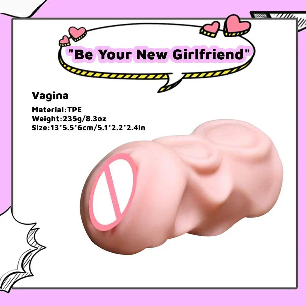 Male masturbator sex toy with realistic textured design in soft TPE material, marketed as a pocket pussy for men's pleasure.
