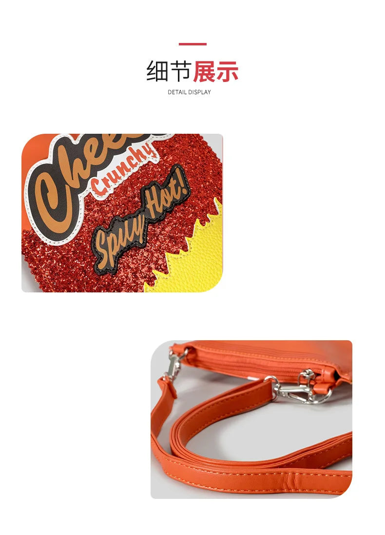 Unique Cheese Crunchy Bags Women Purses and Handbags Snacks Chips Ladies Crossbody Bag Girls Mini Clutch Bags Novelty Purses Good Vibrations
