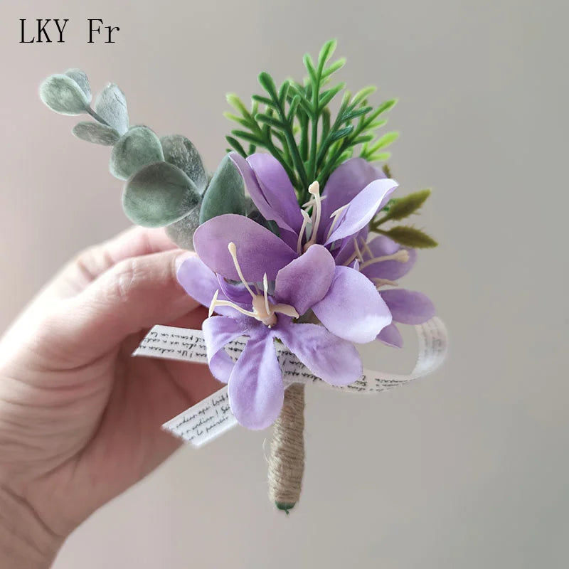 White Boutonniere Wedding Accessories Groom Buttonhole Wrist Corsage Brooch Flowers Artificial Silk Roses Bridesmaids Bracelets Good Vibrations