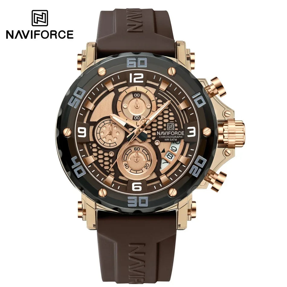 NAVIFORCE for Men Silicone Strap Luxury Fashion Quartz Watches Wrist watch Sports Chronograph 5TM Waterproof Male Watches GIfts Good Vibrations