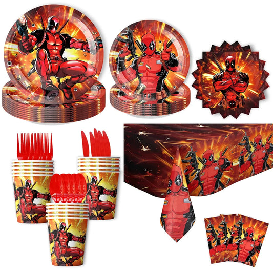 Superhero Deadpool Birthday Party Decor Disposable Tableware Plate Tablecloth Cake Topper Banner Wolverine Boy Kid Party Supplie Good Vibrations