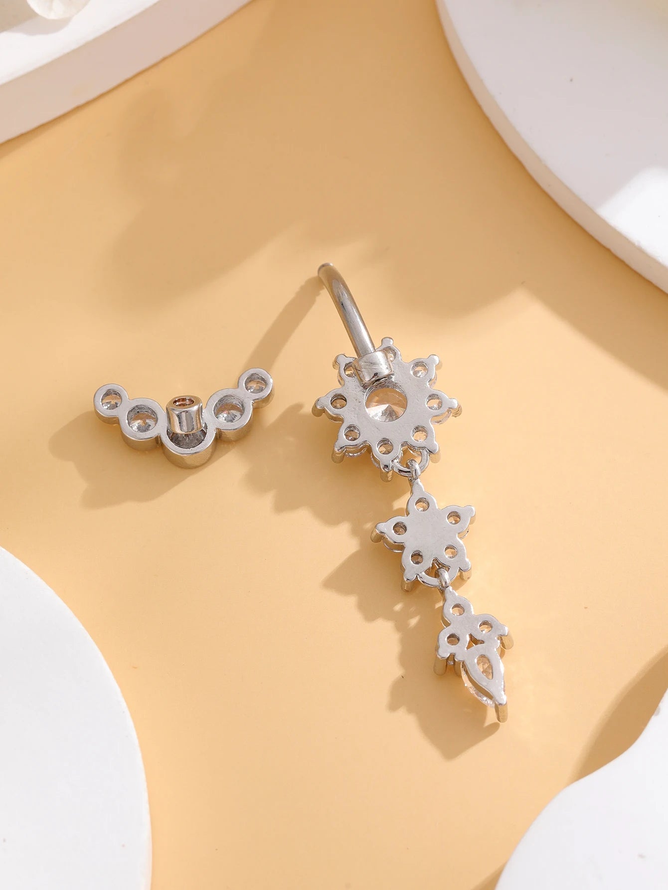 Gold Color Stainless Steel Belly Button Ring Long Dangled Flower CZ Crystal Navel Belly Piercing Rings for Women Sexy Jewelry Good Vibrations Adult Super Store