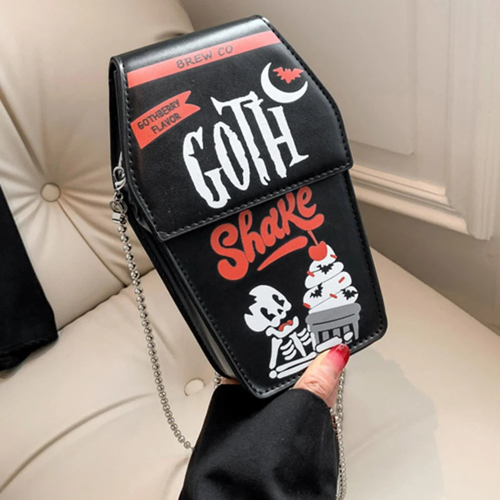 Women Gothic Crossbody Bag Versatile Gothic Crossbody Pouch Zipper Casual Satchel Bag PU Leather Novelty Halloween Cellphone Bag Good Vibrations