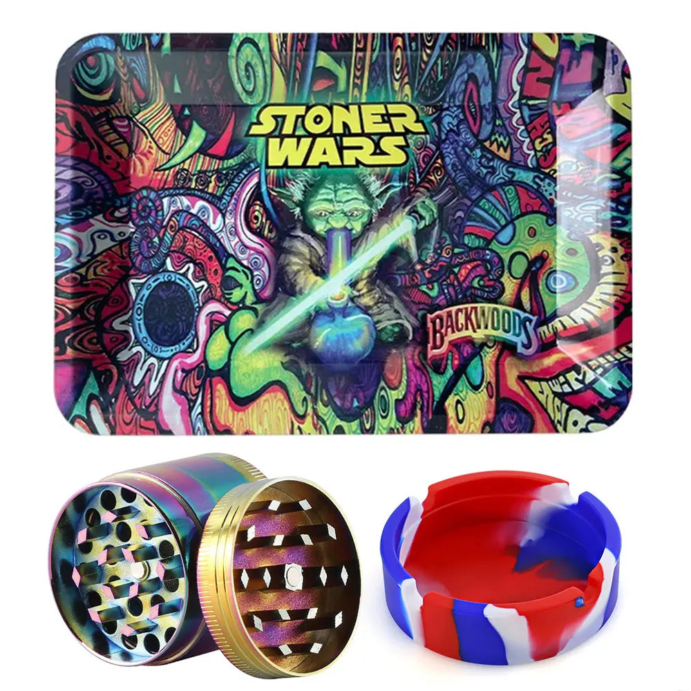 18cmx12.5cm Herb Tobacco Rolling Tray Set Silicone Ashtray Ash Tray 40mm Metal Herbal Grinder Kit Smoking Accessories Good Vibrations Adult Super Store