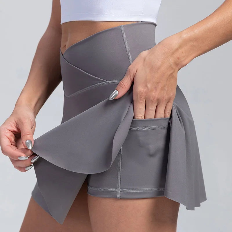 Women Pleated Tennis Skirt With Pockets Shorts Athletic Skirts Crossover Breathable Athletic Golf Skorts Workout Sports Skirts Good Vibrations