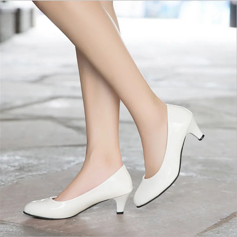 Shoes Ladies Pumps Medium Heel Nude Sexy High Heels Weeding Shoes Women Office Work White Pumps Party Shoes Good Vibrations