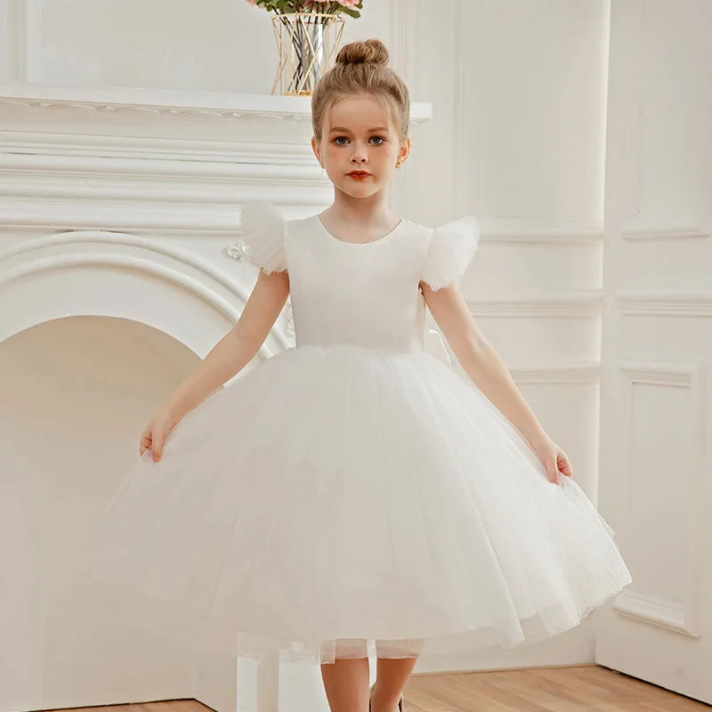 3-8 year Girls Elegant Dress children's costume Big bow backless wedding Formal Gown princess dress birthday Evening Vestidos Good Vibrations