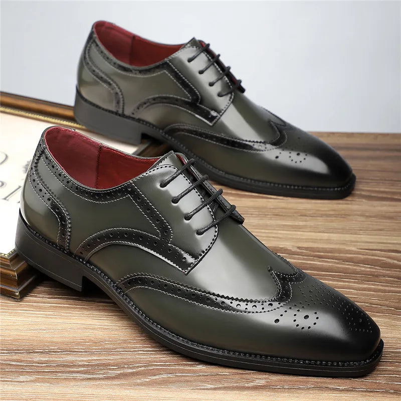 Fashion New Men's Pointed Green White Casual Brogues Oxford Shoes Male Wedding Dress Homecoming Formal Wedding Formal Footwear