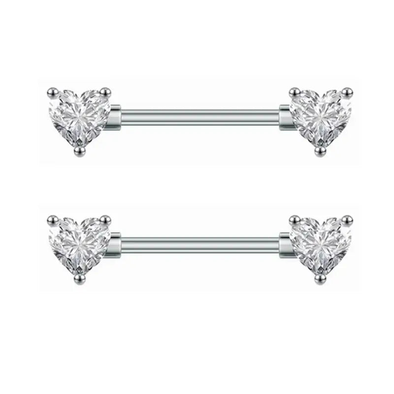 G23titan 2pcs Double Heart Zircon Nipple Rings 14G Titanium Or Steel Barbell Women Nipple Piercing Summer Jewelry Sexy Accessory Good Vibrations Adult Super Store