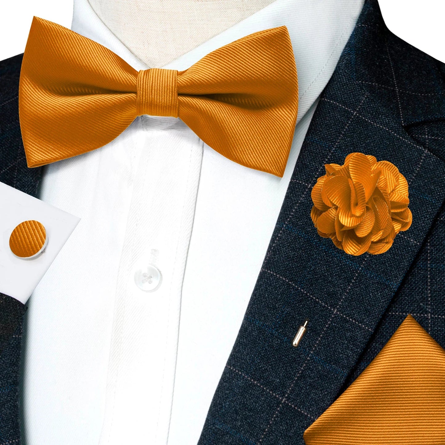 Wedding Bow Tie for Men Solid Pink Pre-tied Bowtie Pocket Square Cufflinks Corsage Set Party Business Silk Butterfly Knot Gift Good Vibrations