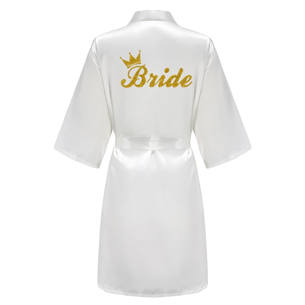 Wedding Party Team Bride Robe With Black Letters Kimono Satin Pajamas Bridesmaid Bathrobe SP003 Good Vibrations