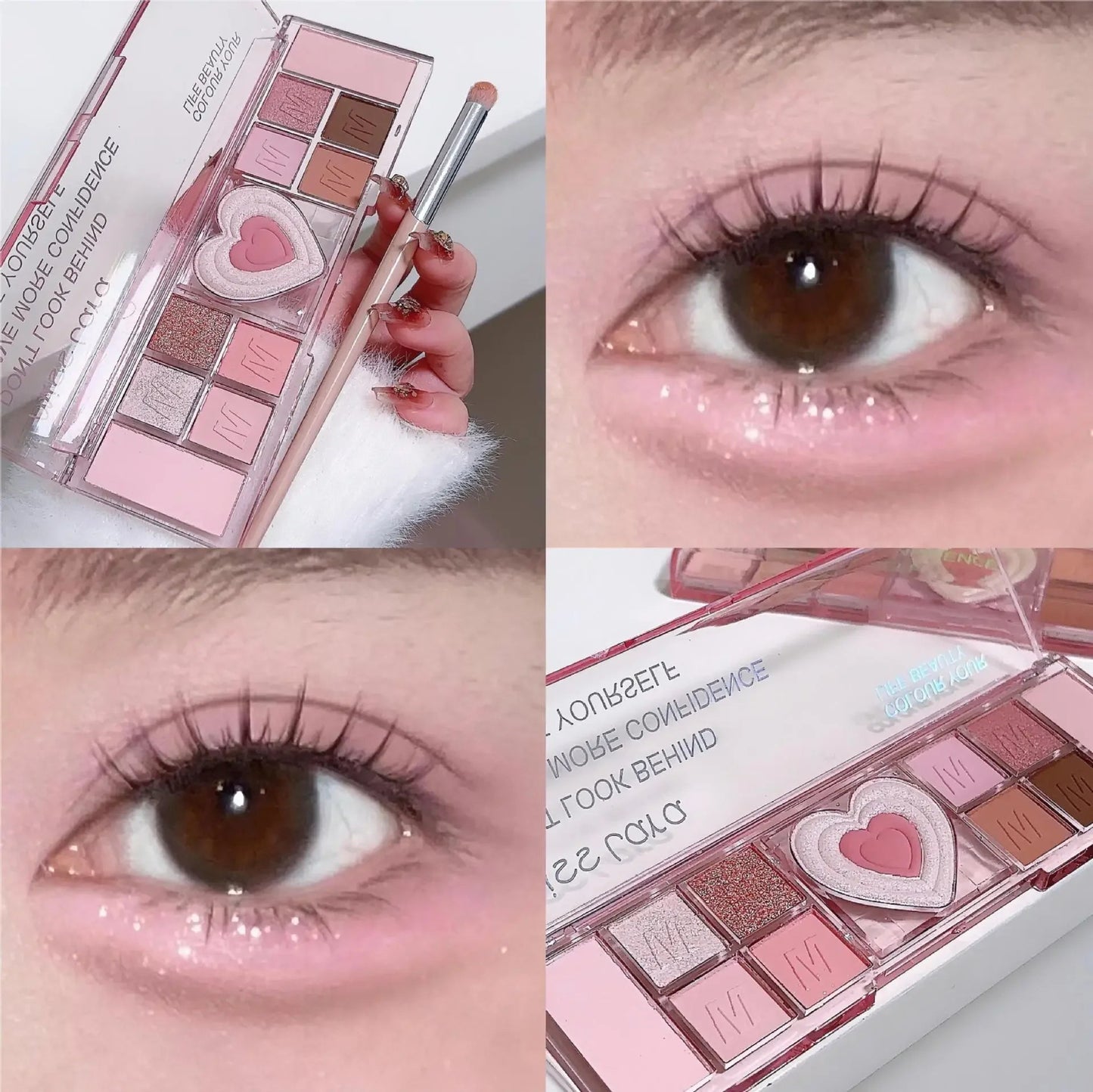 12 Colors Love Heart Eyeshadow Palette Nude Natural Glitter Pink Low Saturation Eye Shadows Pallet Delicate Eye Makeup Cosmetic Good Vibrations