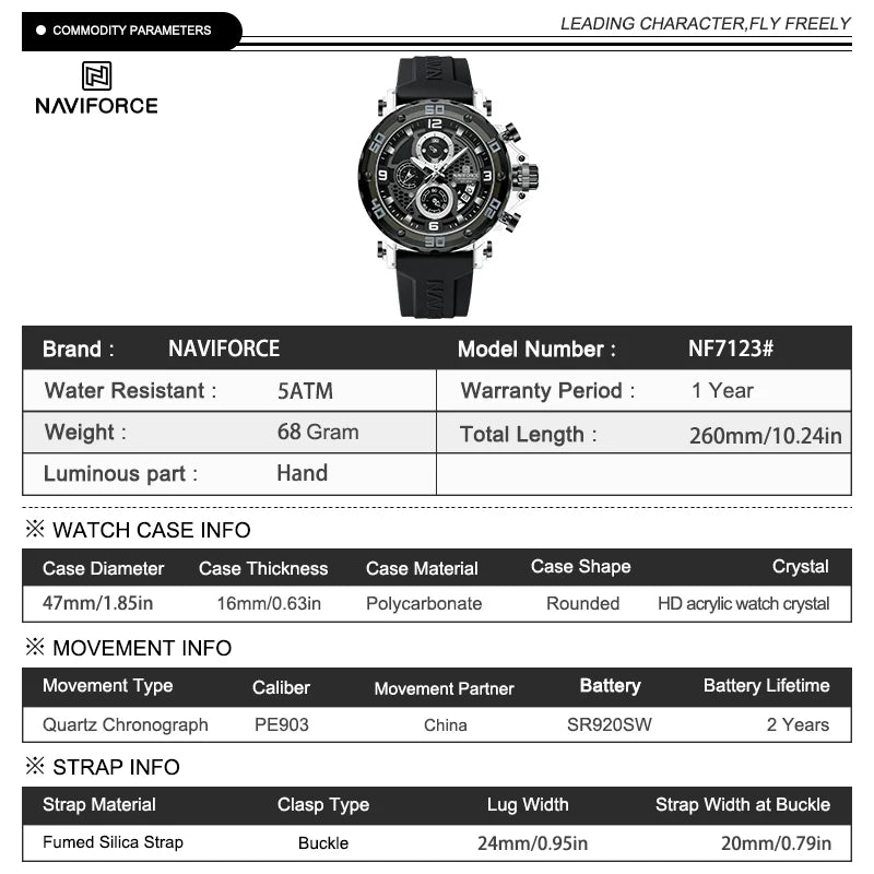 NAVIFORCE for Men Silicone Strap Luxury Fashion Quartz Watches Wrist watch Sports Chronograph 5TM Waterproof Male Watches GIfts Good Vibrations