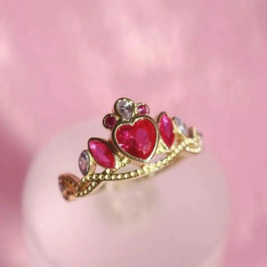 1 Pc Exquisite Crown Heart Fashion Elegant Gold Color Ring Women Daily Prom Party Adjustable Open Ring GIft Jewelry Good Vibrations
