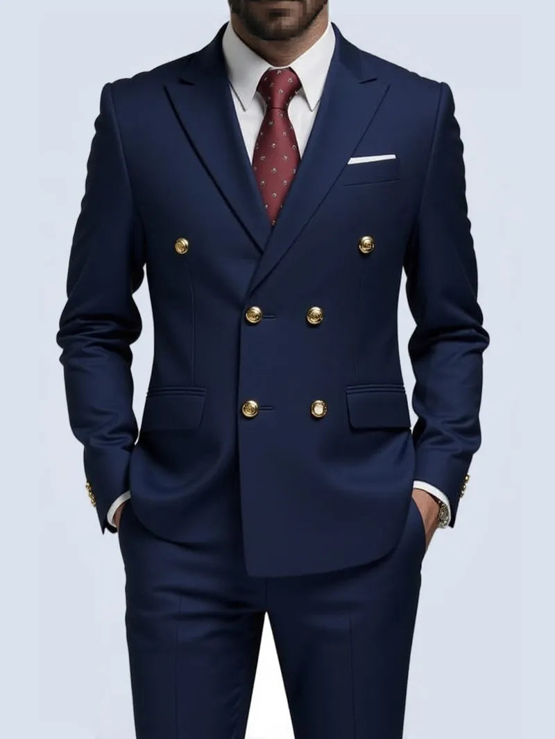 Suit (Blazer + Trousers) Men's Fashionable Gentleman Business Double-breasted Solid-color Banquet Host Casual Wedding Suit Good Vibrations