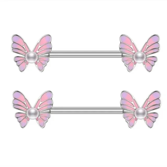 Pink Devil Nipple Piercing Jewelry Set Heart Crystal Nipple Rings Bulk Shiny Butterfly Nipple Barbell Dangle Lot Piercing Pezon