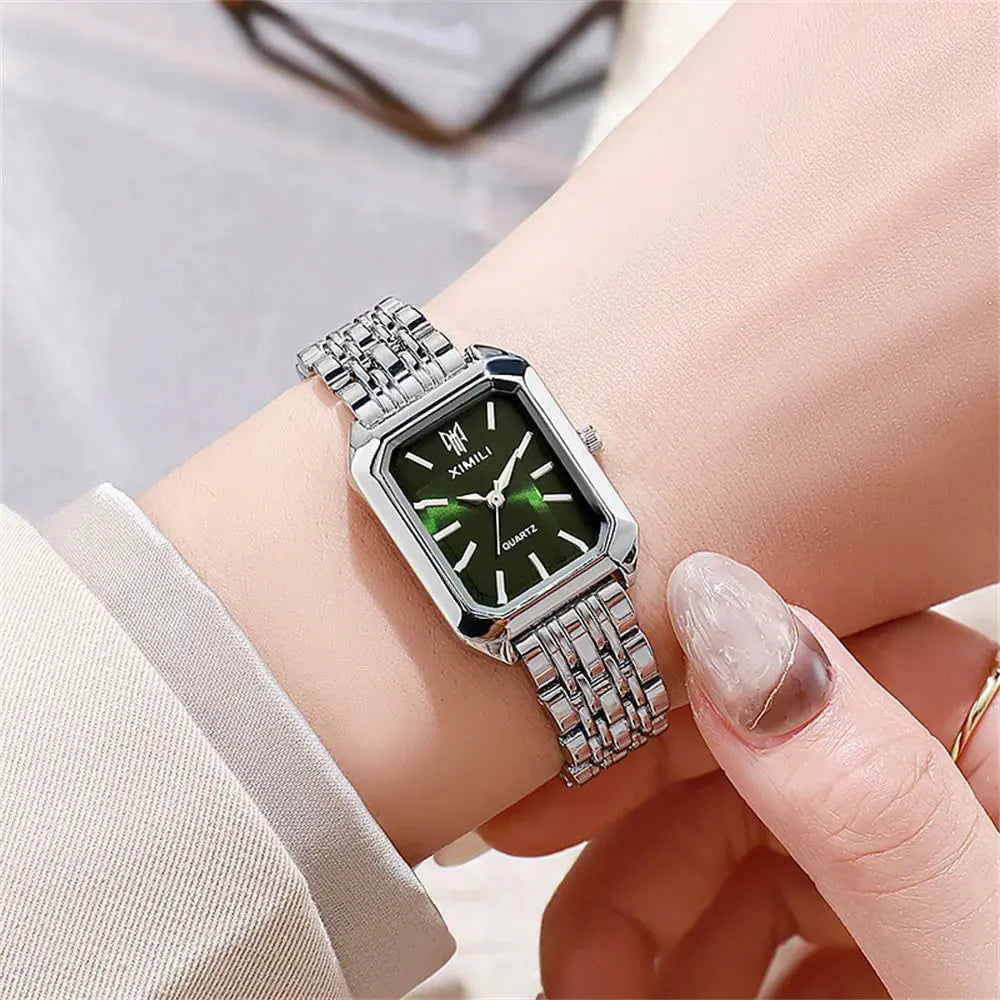 Luxury Ladies Fashion Quartz Watch Simple Scale Square Quality Gold Plated Women Watches Business Stainless Steel Folding Clock Good Vibrations