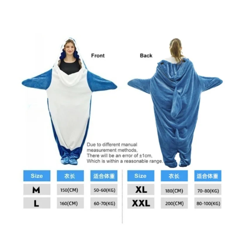 Shark Cosplay Onesie Pajamas Flannel Loose Couple Adult Camping Sleeping Bag Wearable Blanket Funny Gifts Pajama Party Costume Good Vibrations