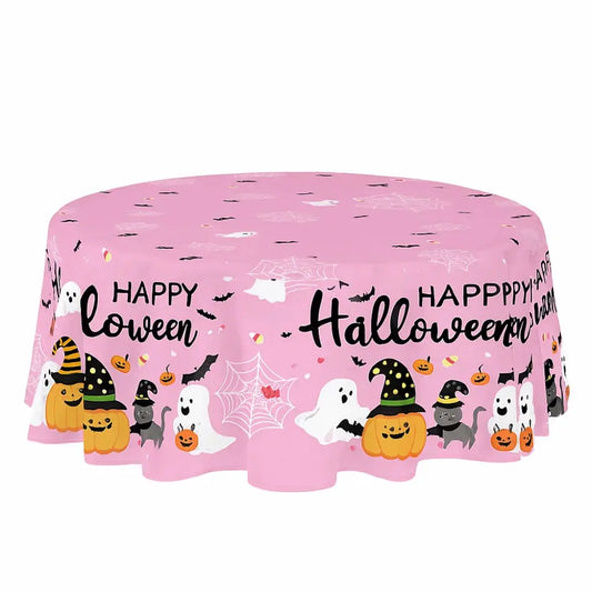 Pumpkin Ghost Pattern Halloween Tablecloth Halloween Theme Plastic Disposable Table Cover Pink Table Runner Table Decoration Good Vibrations