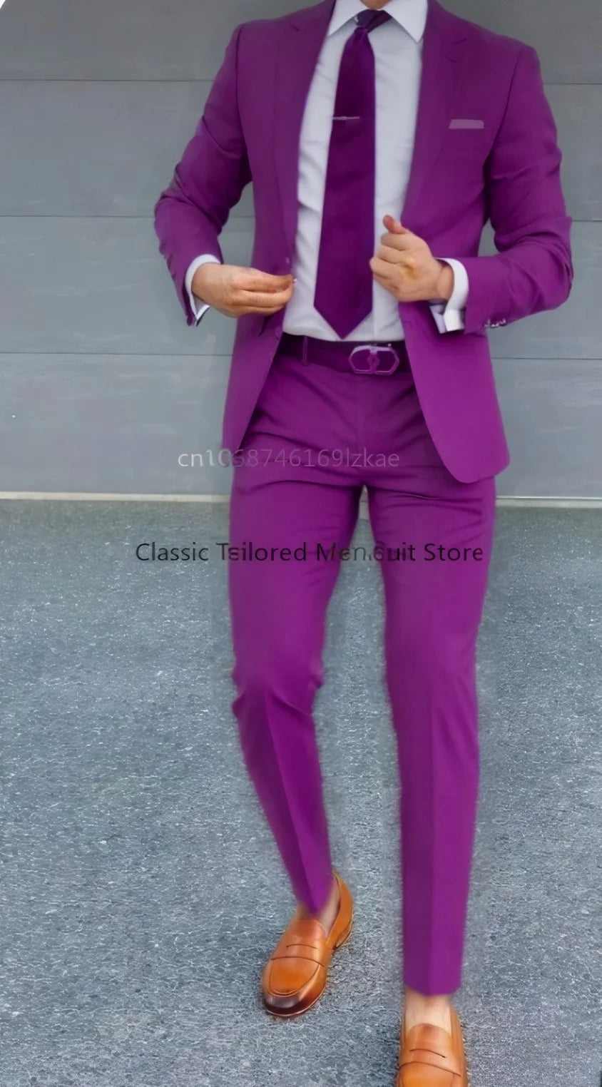 Men's Suit 2 Piece Suit Jacket Pants Formal Wedding Tuxedo Groom Clothes Custom Color Blazer XS-5XL Good Vibrations