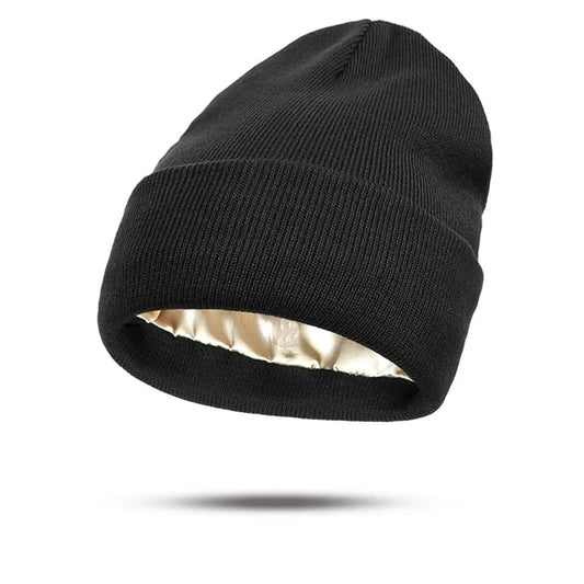 Women's Hats for Autumn&Winter-Comfortable Stylish Versatile Warm-Keeping Hairstyle-Protecting Knitted Satin Woolen Hats Good Vibrations
