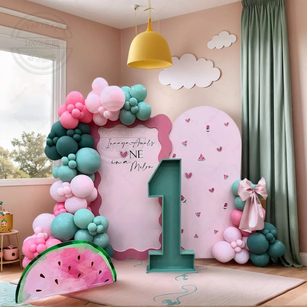 125pcs Summer Fruit Themed Party Decoration Green Number Birthday Balloon Set Red Watermelon Balloon Birthday Photo Background Good Vibrations