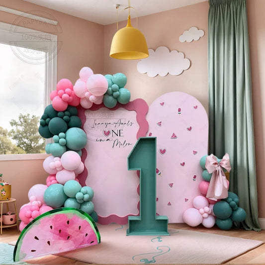 125pcs Summer Fruit Themed Party Decoration Green Number Birthday Balloon Set Red Watermelon Balloon Birthday Photo Background Good Vibrations