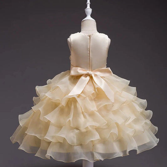 Girl's bow dress A dress with suspenders Rose flower girl wedding dress Good Vibrations
