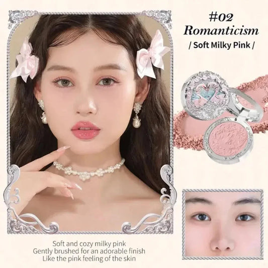 Flower Knows Swan Ballet Series Swan Embossed Blush Lasting Natural Waterproof Blush Cosmetic Fairy Handheld Mirror Good Vibrations