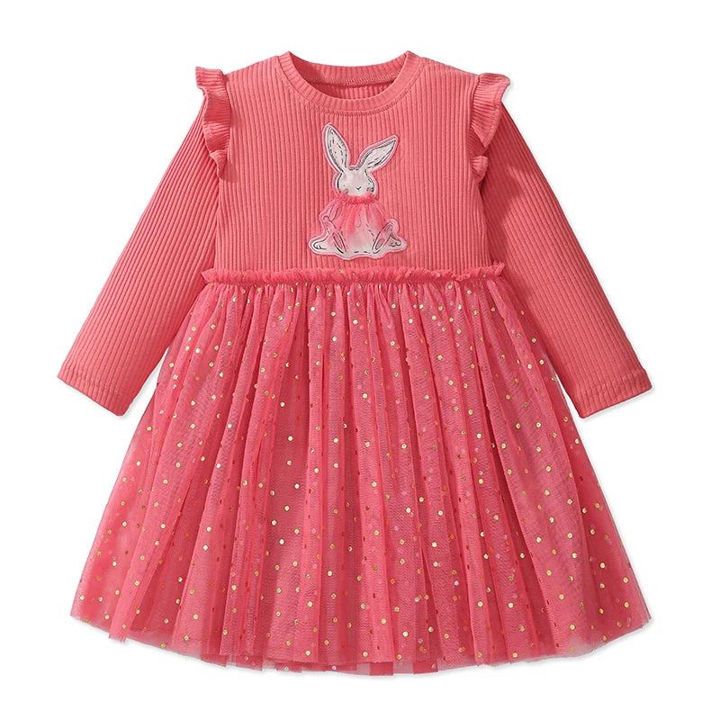 Little maven Kids Clothes Children's Clothing 2025 Autumn Cotton Baby Girls Cartoon Ballet Dancer Long Sleeves Dresses 2-7 year Good Vibrations