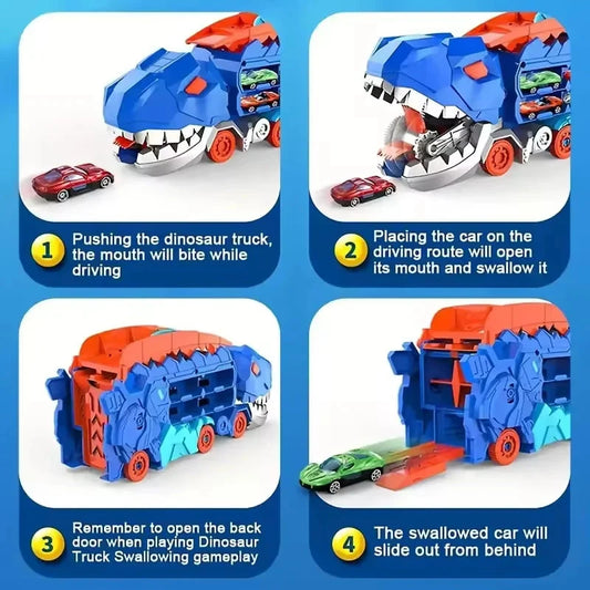 Transport Dinosaur Truck with Foldable into Standing Transforms Sliding Race Track T-rex Best Birthday Gifts Toys Boys And Girls Good Vibrations