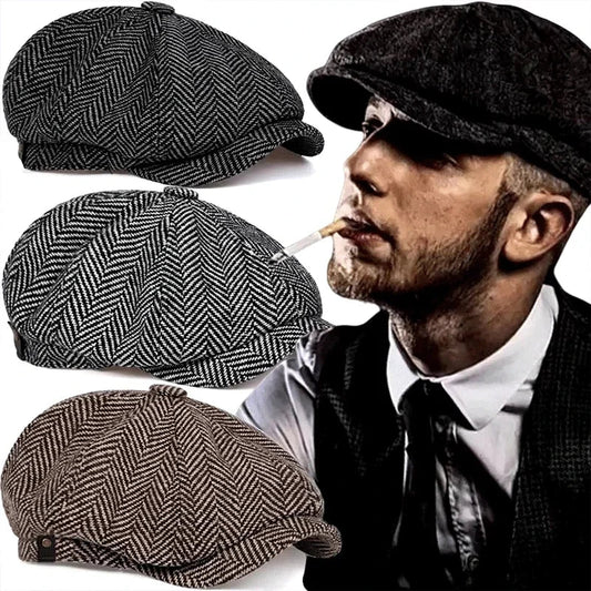 Hat Men Beret Cabbie Driving Hunting Caps Vintage Tweed Blinders Berets Flat Peaked Cap Street Hats for Men Women Good Vibrations