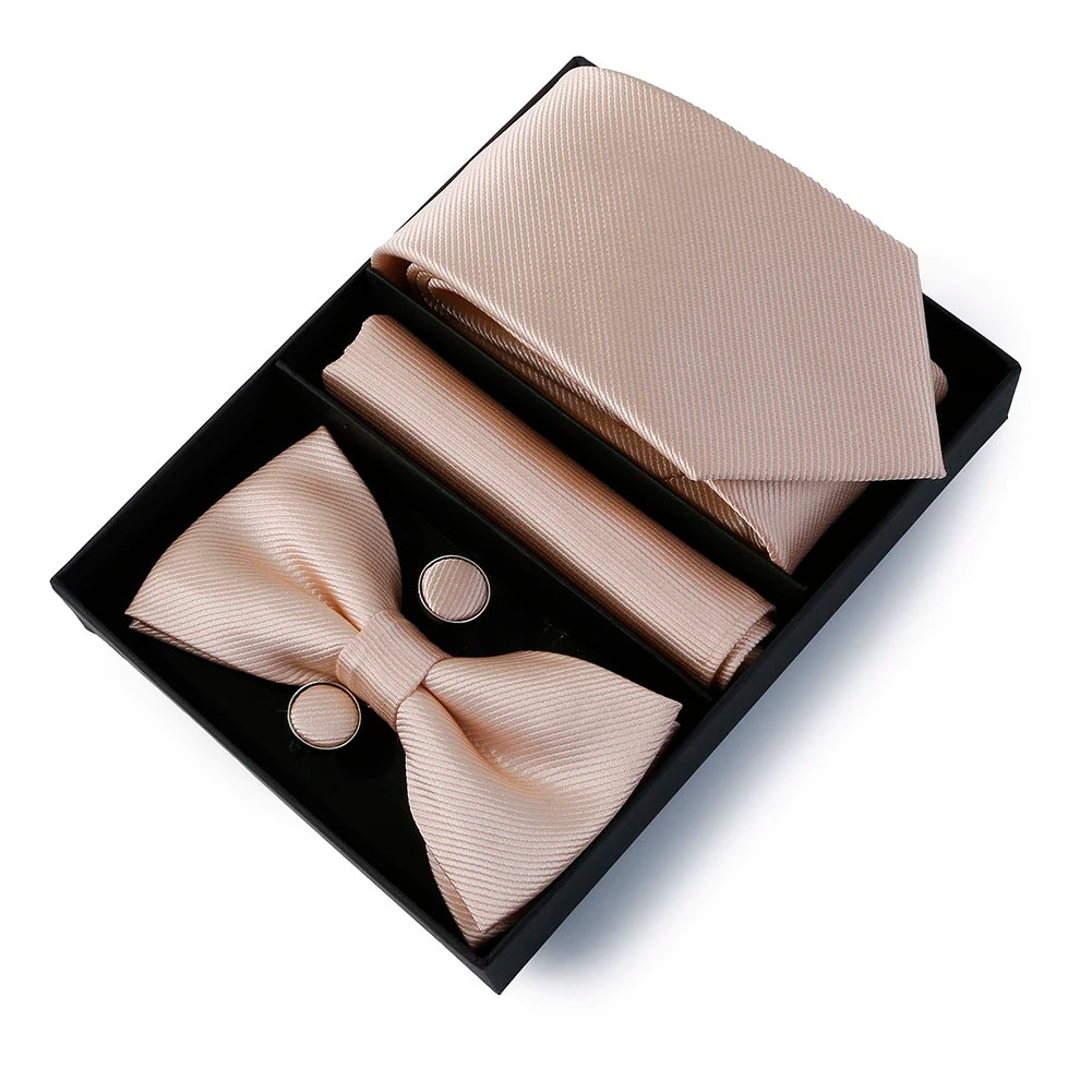 Mens Bussiness Ties Set With Bowtie Bow tie Necktie Square Towel Cufflinks For Groom Wedding Banquet Party Gift Box Accessories Good Vibrations