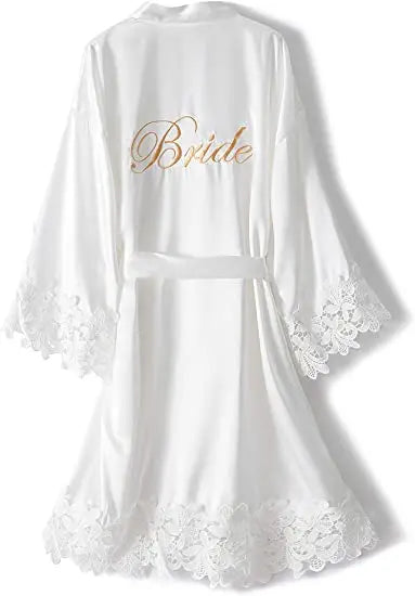 Bridesmaid Robes Rose Gold Bride Robe Wedding Bridesmaid Gift Satin Lace Robe Bridal Dressing Gown Bachelorette Party Pajamas Good Vibrations