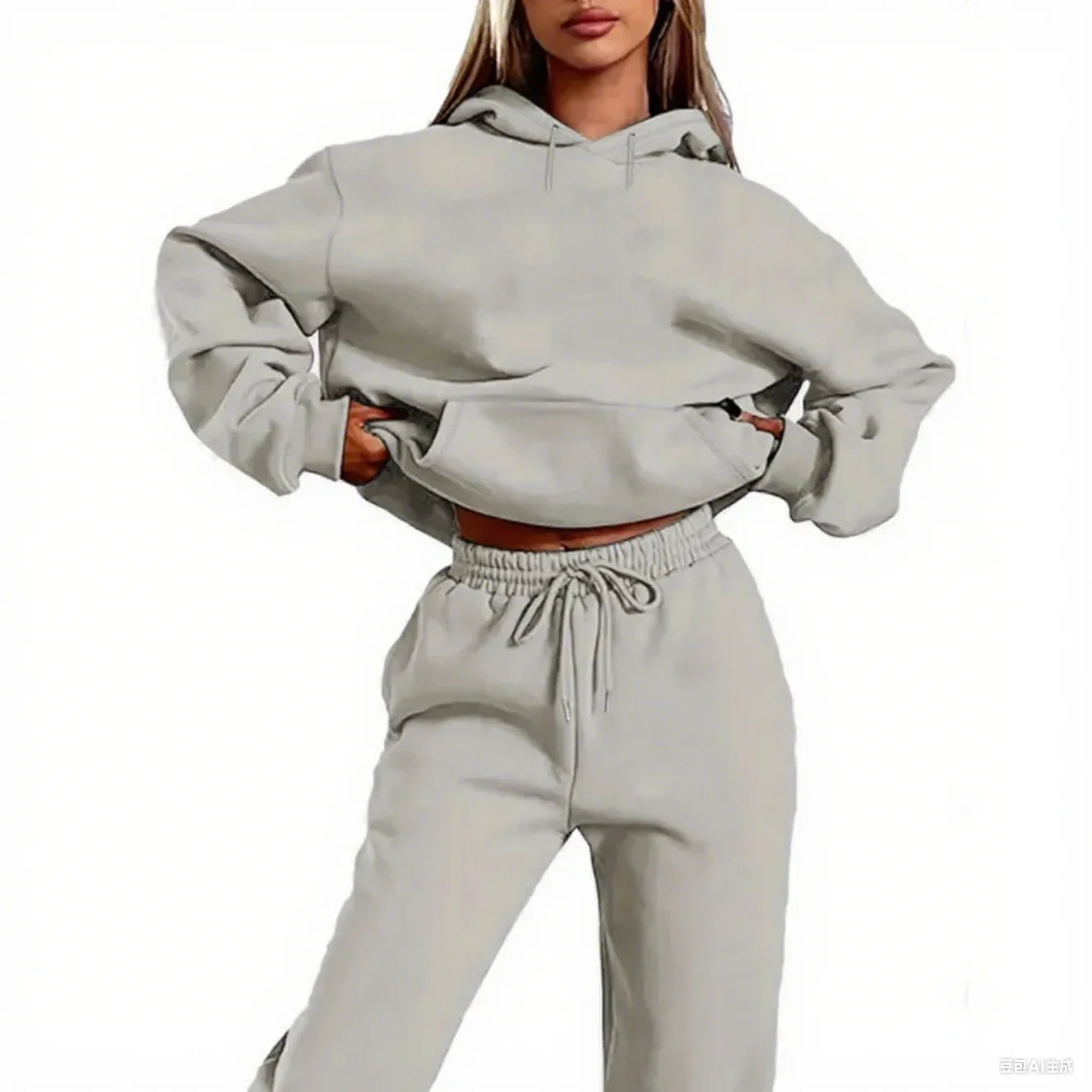 2025 Autumn/Winter New Velvet Warm Hoodie Sports Pants Two Piece Set for Men and Women Solid Color Loose Sports Jogging Set Good Vibrations