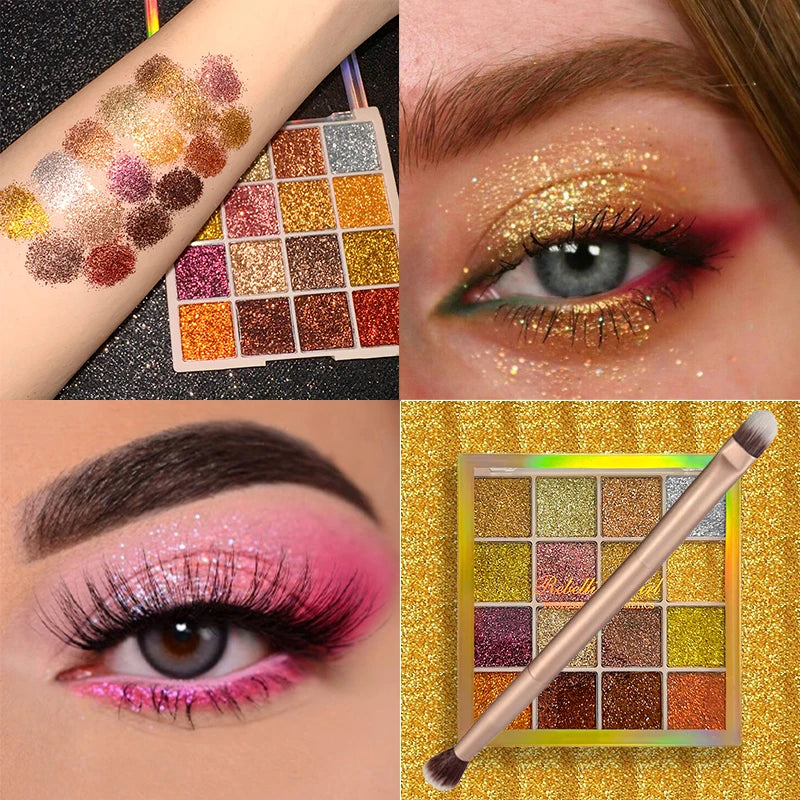 16-color Eyeshadow Palette Shiny Gold Pearly Matte Glitter Eyeshadow Matte Eye Shadow Long-lasting Eye Make Up Good Vibrations