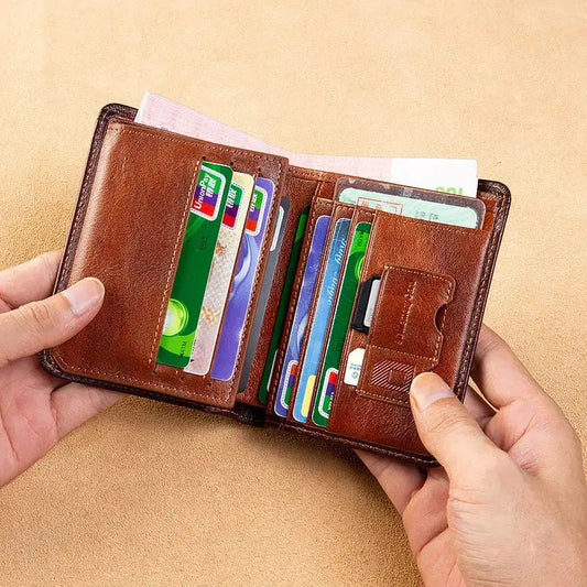 High Quality Genuine Leather Men USA FBI Department Of Justice Printing Cover Short Card Holder Purse Luxury Brand Male Wallet Good Vibrations