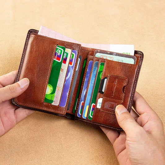 High Quality Genuine Leather Men Wallets Golden Bitcoin Sign Printing Short Card Holder Purse Billfold Men's Wallet BK1003 Good Vibrations