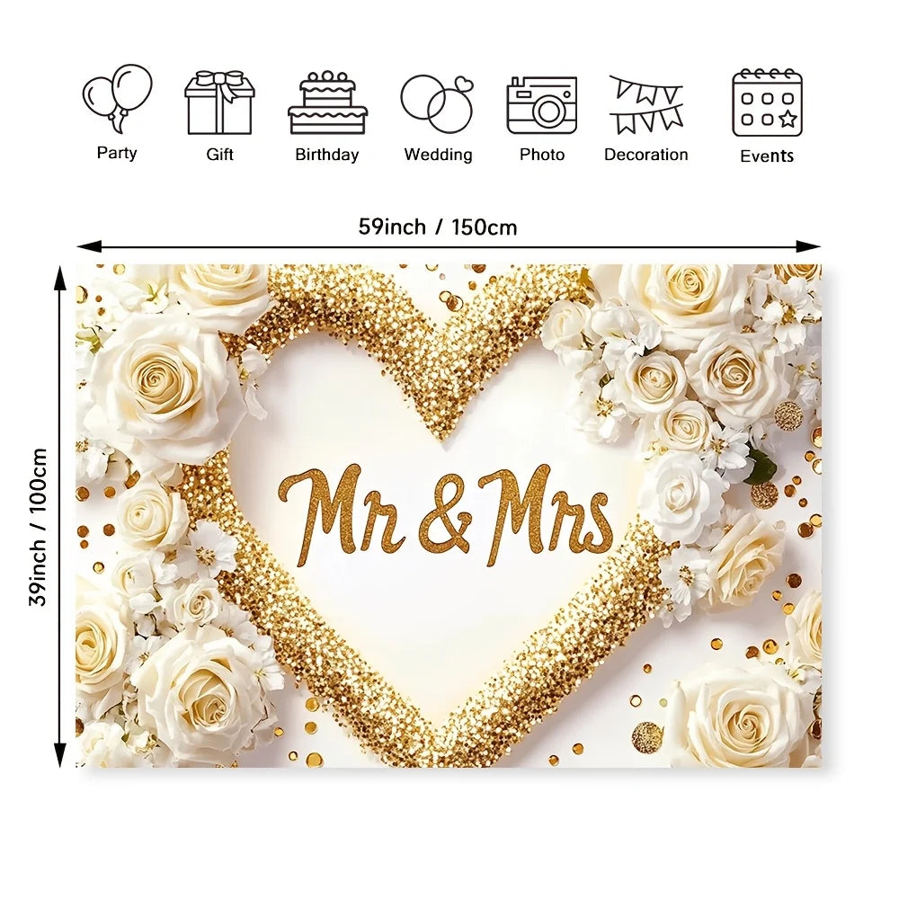 1 bride and groom wedding background banner, polyester non-electric seasonal party decoration for spring, summer, fall, birthday Good Vibrations