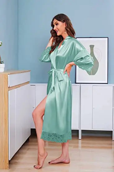 New Silk Satin Lace Robes White Bridesmaid Bride Robes Bridesmaid Robes Wedding Long Robe Bathrobe Good Vibrations