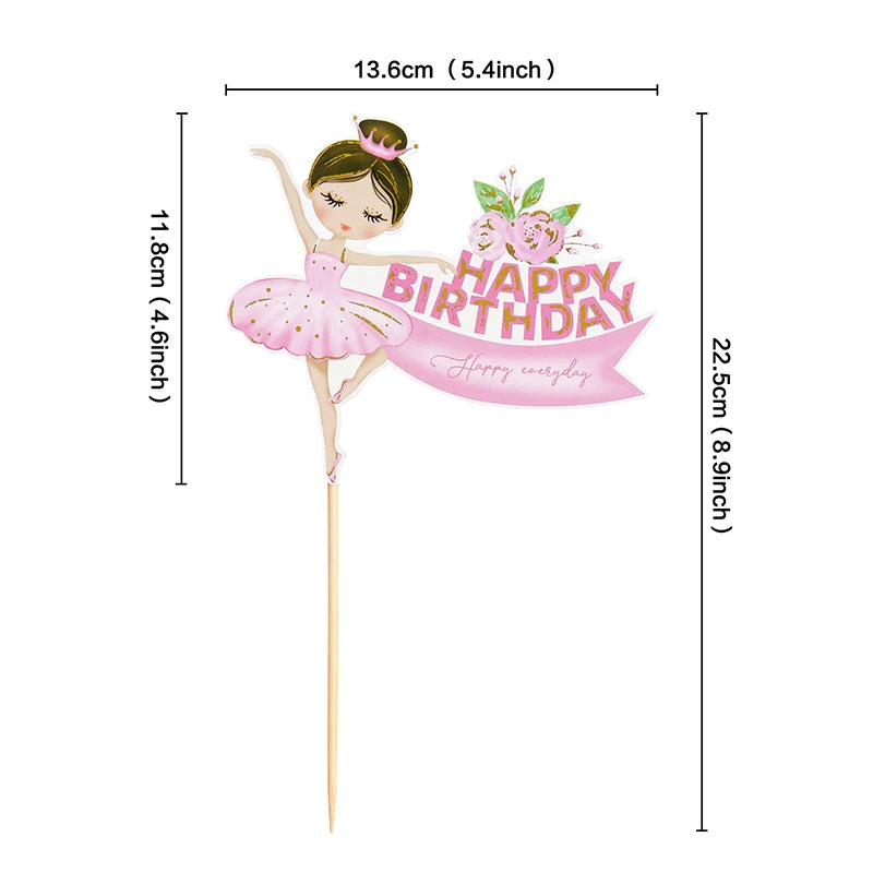 Pink Ballerina Girl Cake Topper Toppers Crown Dress Kids Happy Birthday Wedding Party Baby Shower Baking Cake Dessert DIY Decor Good Vibrations